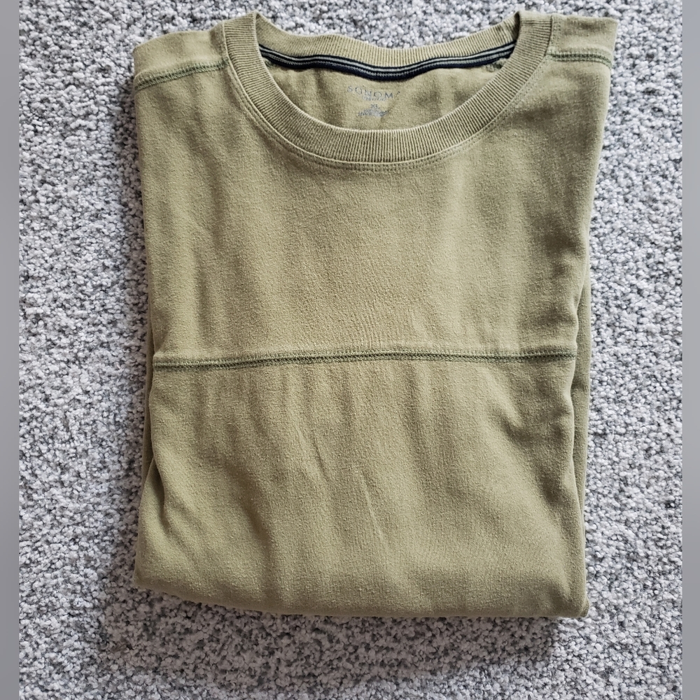 Mens olive green Sonoma long sleeve T shirt with multicolor stripes size XL